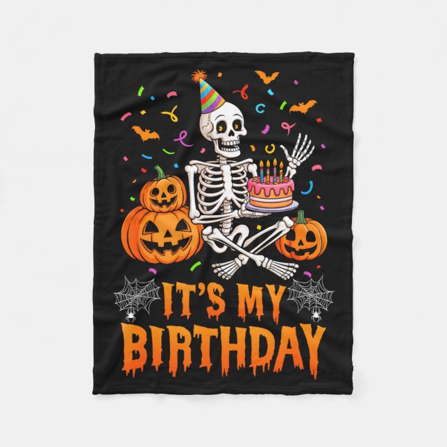 Cobertor De Velo Its My Birthday Skeleton Happy Halloween Birthday  (Frente)