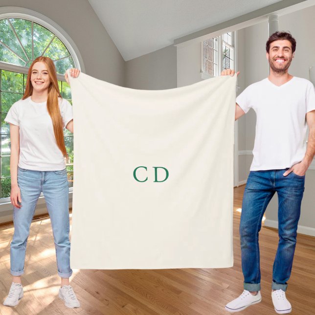 Cobertor De Velo Ivory emerald green monogrammed initials modern (Criador carregado)