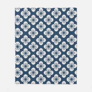 Cobertor De Velo Japanese Navy Blue Ivory Floral Geometric Pattern