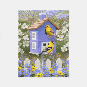Cobertor De Velo Jardim de Flores do Bird House Americano Goldfinch