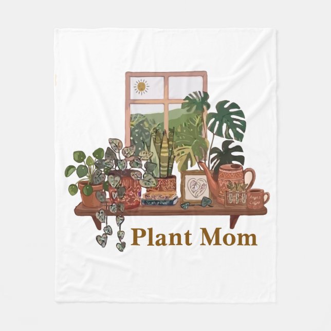 Cobertor De Velo Jardim Interno Mãe Planta Boho Aquarela (Frente)
