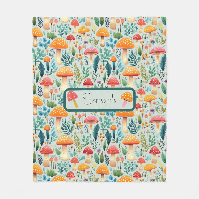 Cobertor De Velo Jardim verde de cogumelos (Frente)