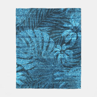 Cobertor De Velo Jeans desbotados com padrão de folhas tropicais