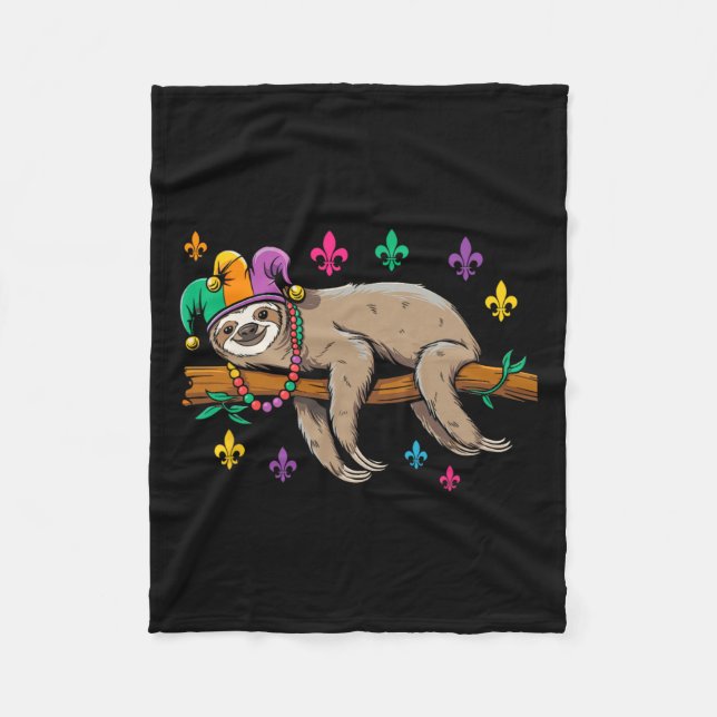 Cobertor De Velo Jester Sloth Animal Cute Funny Mardi Gras Carnaval (Frente)