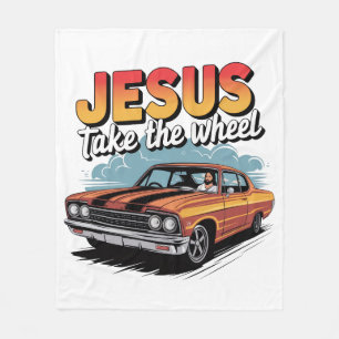 Cobertor De Velo Jesus Assume o Volante Carro Musculoso Vintage