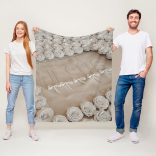 Cobertor De Velo JESÚS Fleece & Sherpa Blanket - Rosas brancas e