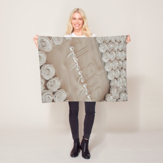 Cobertor De Velo JESÚS Fleece & Sherpa Blanket - Rosas brancas e (In Situ)