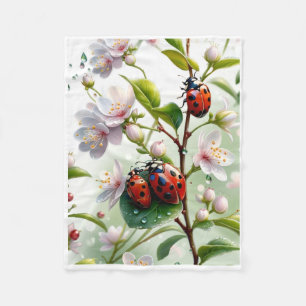 Cobertor De Velo Joaninhas Vermelhas Em Delicadas Flores Brancas Fl