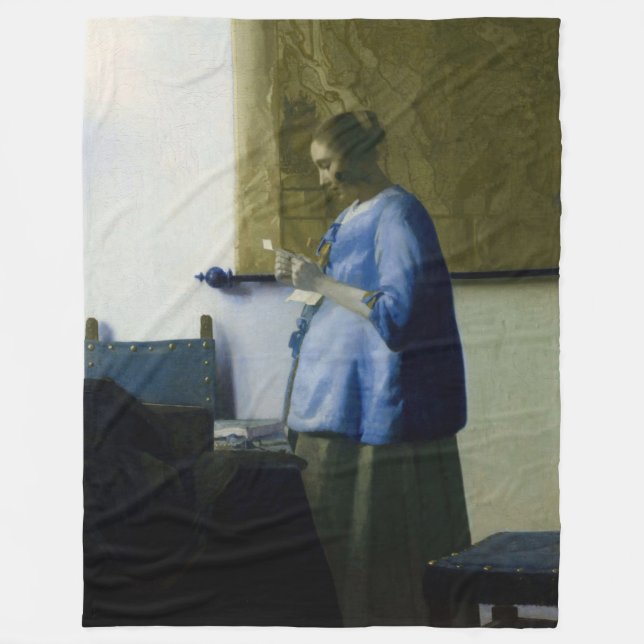 Cobertor De Velo Johannes Vermeer - Mulher a azul lendo uma letra (Frente)