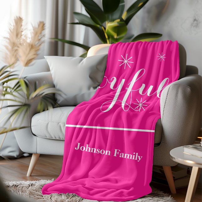 Cobertor De Velo Joyful Holiday Gift! Script Moderno, Chic Hot Pink (Get comfy in a 'Joyful' hot pink fleece blanket over the holidays.)