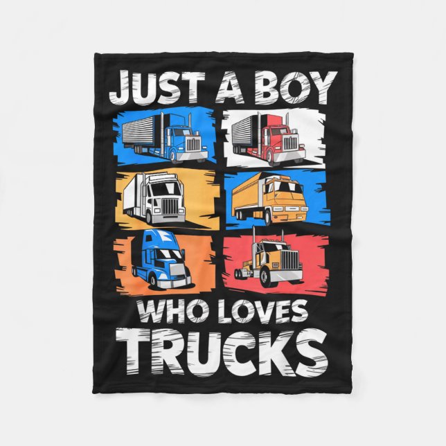 Cobertor De Velo Just A Boy Who Loves Trucks Funny Semi Truck Lover (Frente)