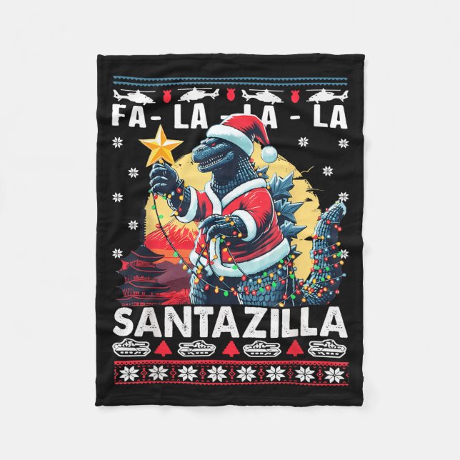 Cobertor De Velo Kaiju Christmas Santazilla Japanese Monster Dinosa (Frente)