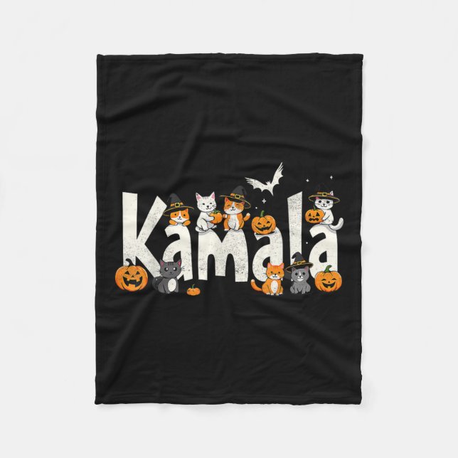 Cobertor De Velo Kamala Halloween Cat Pumpkin Witch Hat Lover Kamal (Frente)