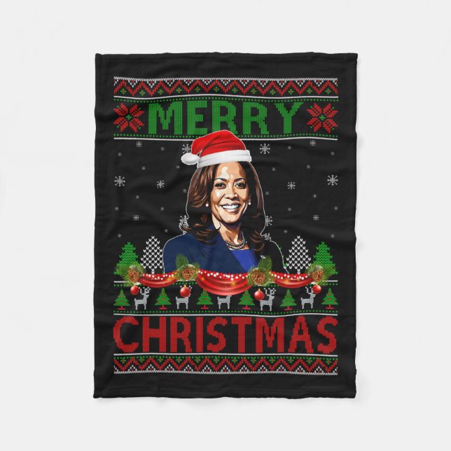 Cobertor De Velo Kamala Harris Feliz Natal Ugly Sweater Usa Ele (Frente)