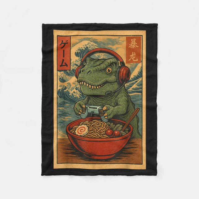 Cobertor De Velo Kawaii Anime Gamer T-rex Ramen Retro Japanese Gami (Frente)