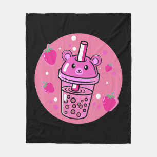 Cobertor De Velo Kawaii Boba Cup Strawberry Anime Bubble Tea Cute