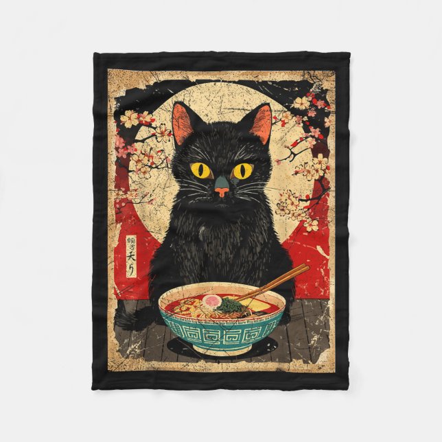 Cobertor De Velo Kawaii Cat Eating Ramen Noodles Funny Anime Gift G (Frente)