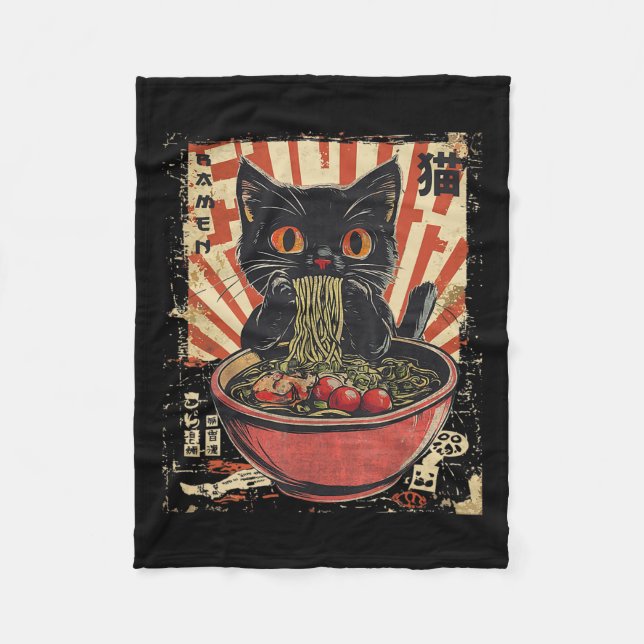 Cobertor De Velo Kawaii Cat Ramen Noodle Engraçado Japonês Anime Ma (Frente)