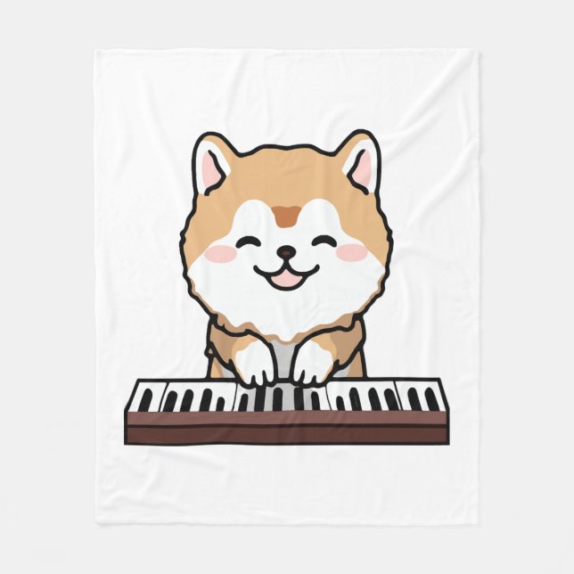 Cobertor De Velo Kawaii Cute Dog Tocando Teclado Piano (Frente)