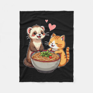 Cobertor De Velo Kawaii Ferret E Cat Comendo Ramen Cujo Japonês A