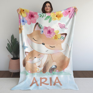 Cobertor De Velo Kawaii Fox com Flores com Nome Personalizado