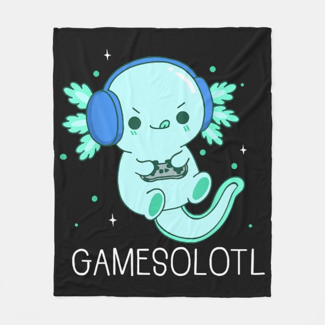 Cobertor De Velo Kawaii Gamesolotl Axolotl Gamer (Frente)