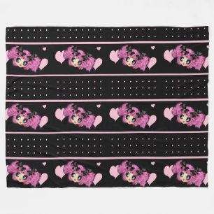 Cobertor De Velo Kawaii Girl PinkP - Corações cor-de-rosa-preto ten