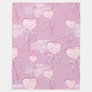 Cobertor De Velo Kawaii Heart Lollipop Patterno - Púrpura Pastel