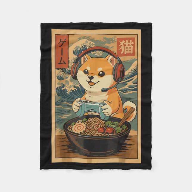 Cobertor De Velo Kawaii Japanese Ramen Dog Retro Gaming Shirts For  (Frente)