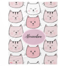 Kawaii Monogramed Kitten Theme Fleece Blanket