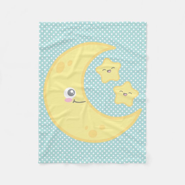 Cobertor De Velo Kawaii Moon e Stars Fleece Blanket (Frente)