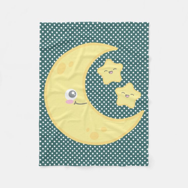 Cobertor De Velo Kawaii Moon e Stars Fleece Blanket (Frente)