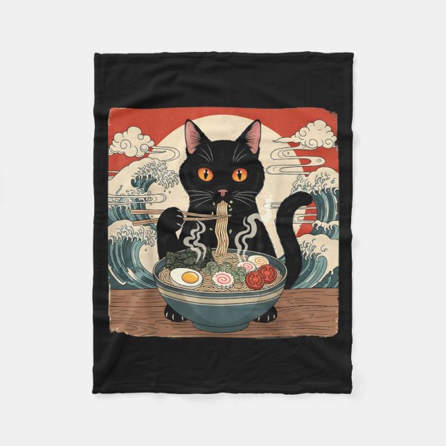 Cobertor De Velo Kawaii Ramen Cat Anime Japanese Noodles Food Wave  (Frente)