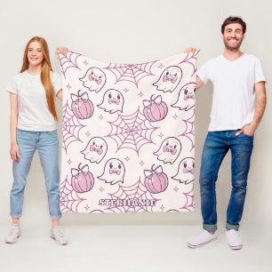Cobertor De Velo Kawaii Rosa Halloween Fantasmas e Abóbora