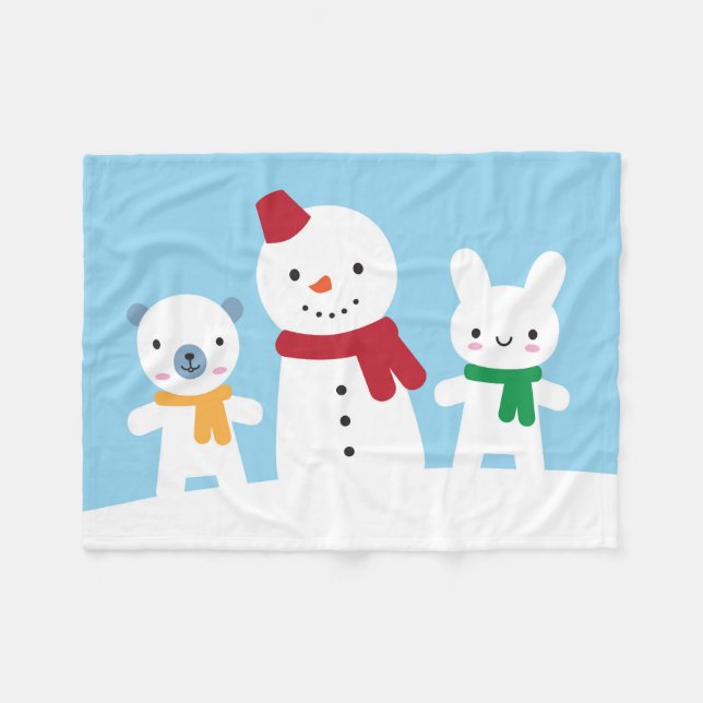 Cobertor De Velo Kawaii Snow Day with Bunny & Bear (Frente (Horizontal))