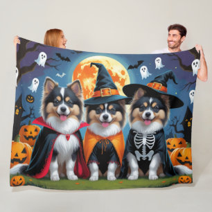 Cobertor De Velo Keeshond Dogs Pumpkin Halloween Engraçado