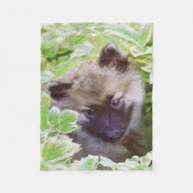 Cobertor De Velo Keeshond Puppy na Pintura Original (Frente)
