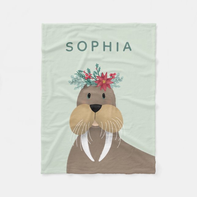 Cobertor De Velo Kids Cute Walrus Winter Christmas (Frente)