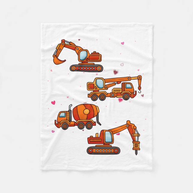 Cobertor De Velo Kids Valentines Day Construction Trucks Boys Kids  (Frente)