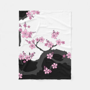 Cobertor De Velo Kimono Black e White Pink Sakura