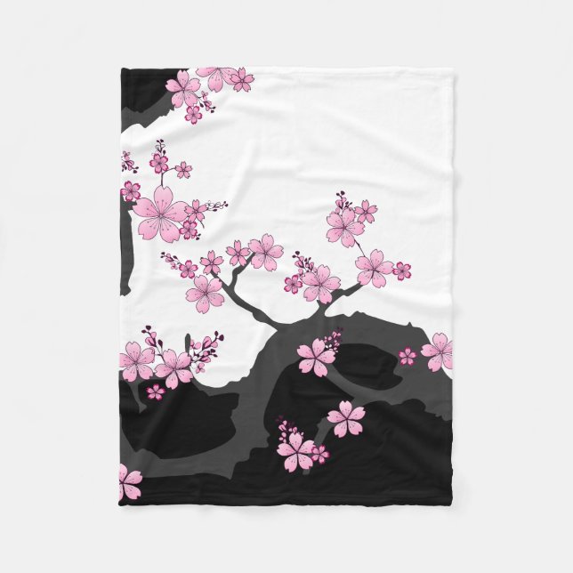 Cobertor De Velo Kimono Black e White Pink Sakura (Frente)