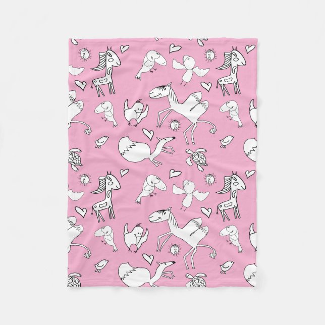 Cobertor De Velo Kinderzeichnungen auf rosa Hintergrund (Frente)