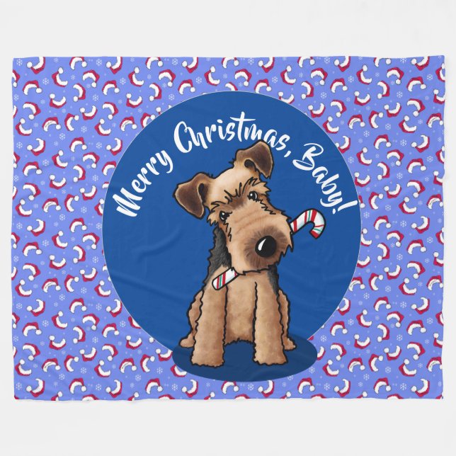 Cobertor De Velo KiniArt Airedale Puppy Fleece de Natal (Frente (Horizontal))