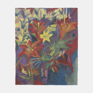Cobertor De Velo Kirchner Lírios Laranja Vibrante Expressionista Ar