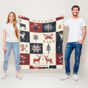 Cobertor De Velo Knit de Natal Nórdico   Reindeer & Snowflakes
