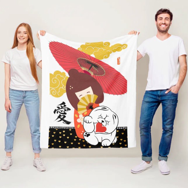 Cobertor De Velo KOKESHI LOVE  Chow dog heart  (Criador carregado)