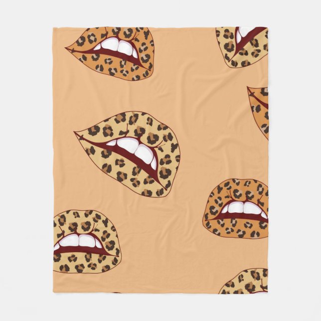 Cobertor De Velo Lábios de impressão leopardo com padrão uniforme,  (Frente)