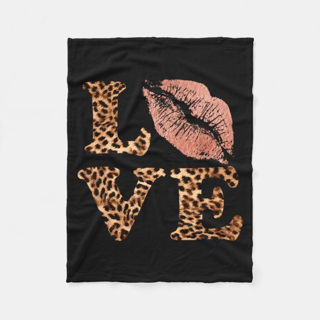 Cobertor De Velo Lábios Grandes Amam Letras de Impressão de Leopard (Frente)