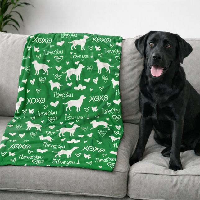 Cobertor De Velo Labrador Retriever Blanket with Heart Doodles  (Green blanket - Lab Retriever )