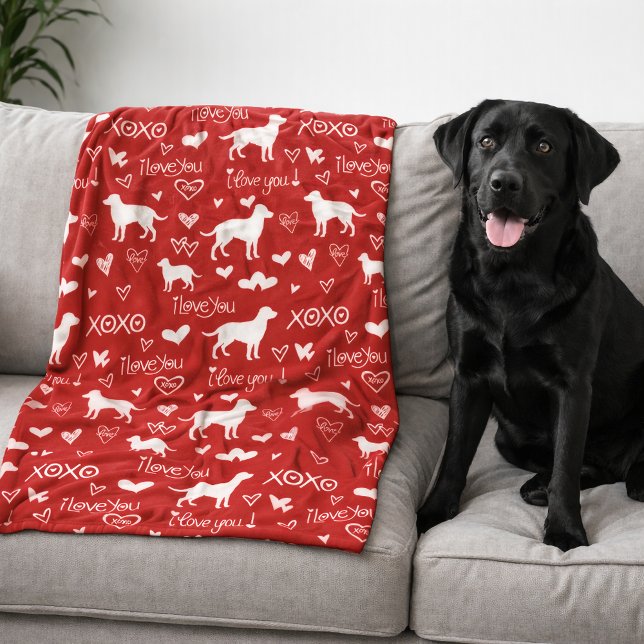 Cobertor De Velo Labrador Retriever Blanket with Heart Doodles  (Black lab dog blanket -red, blue, orange or other colors)